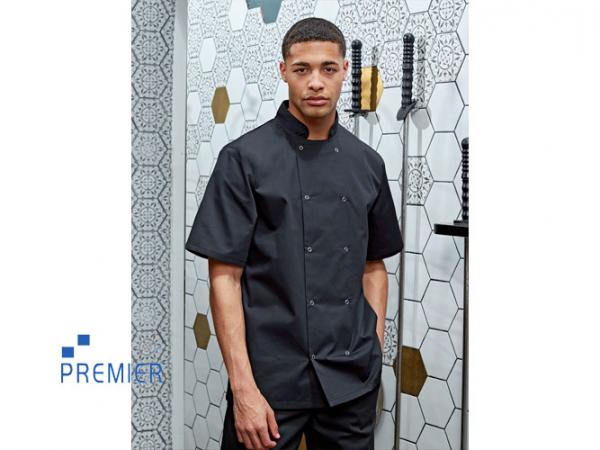 Studded Front Short Sleeve Chef's Jacket